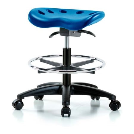 E Com Interion Polyurethane Tractor Stool W/ Foot Ring and Seat Tilt - Blue w/ Black Base PTMBSO-RG-CF-RC-BLU